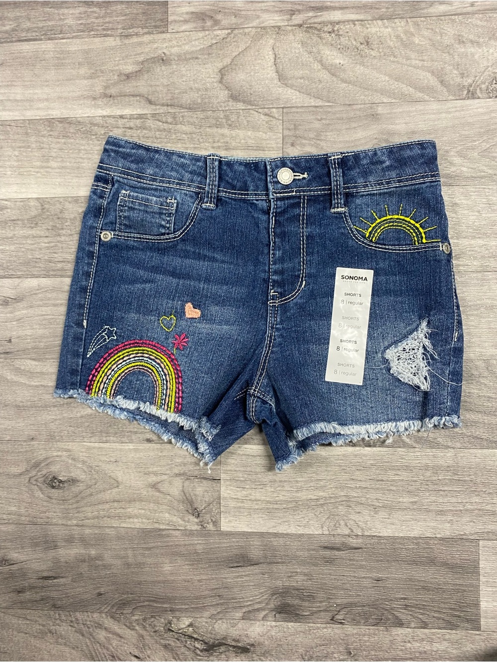Sonoma Dark Blue Denim Shorts with Rainbow & Sun Embroidery